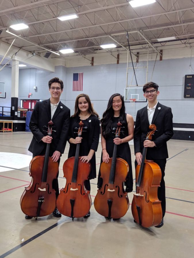Cello Quartet 
From left to right (David Santacruz, Alexa Oaxaca, Kiara Kwan, and Carson Aliyas)