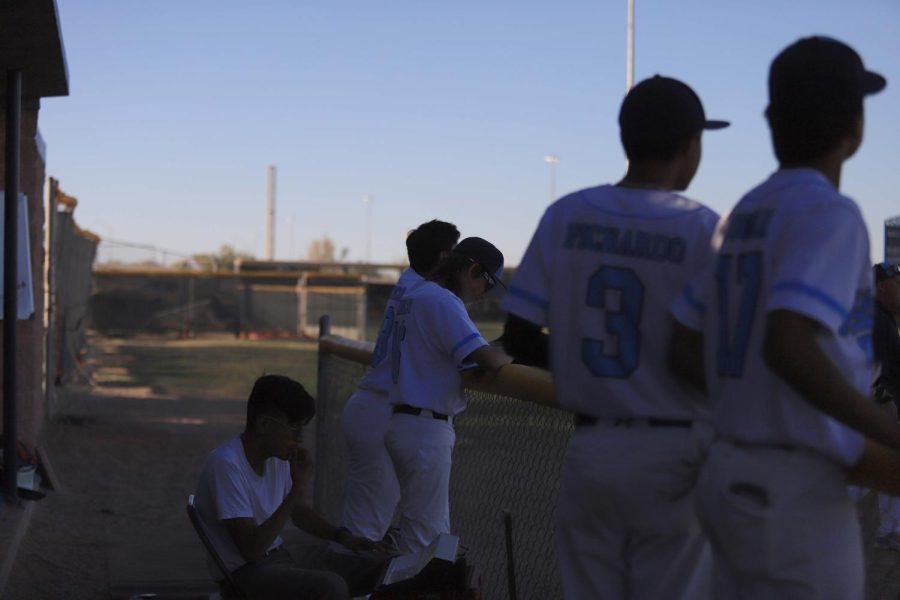 Players watching onward after Diego Banda caught the ball, leading to the beginning of a new inning. (From left to right: Lorenzo Souza, Ethan Zula, Juan Pichardo, Marr Duggan)