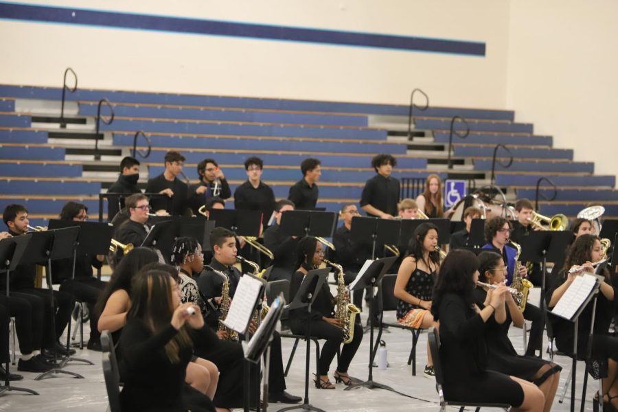 The entire concert band playing Darth Vaders theme after being allowed by volunteer band director Michael Jones to choose what to play last. Chapin Gym, May 16, 2022.