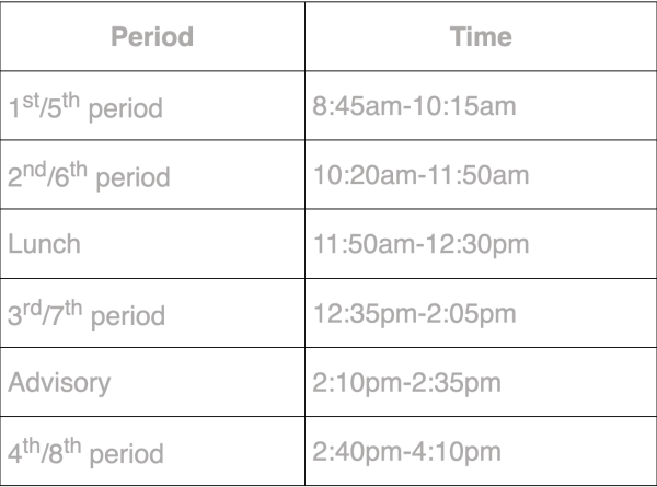 The official schedule, pictured here, can be found on the Chapin High School website.
