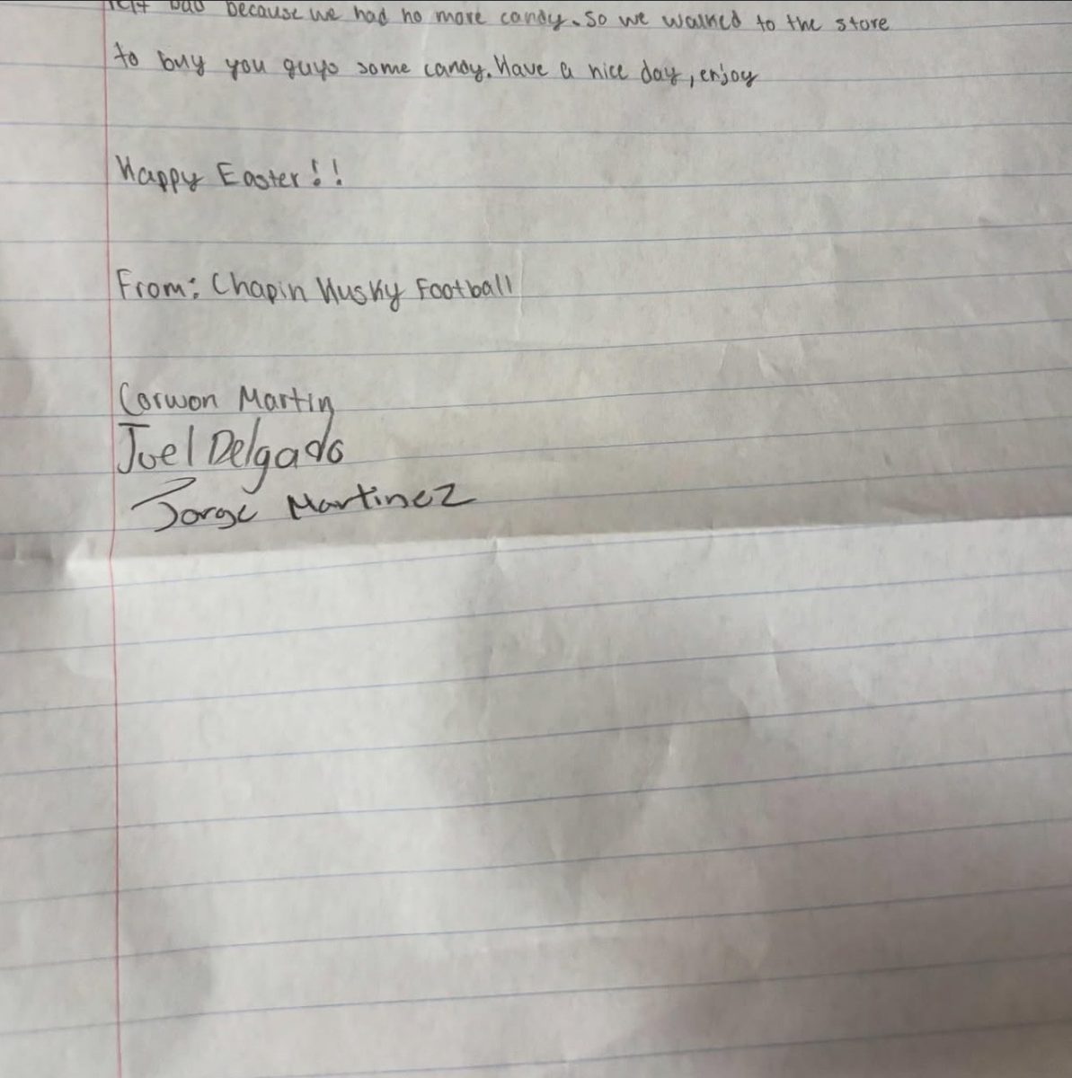 The note from the trio made a big impact. Their small act of kindness spoke louder than words.