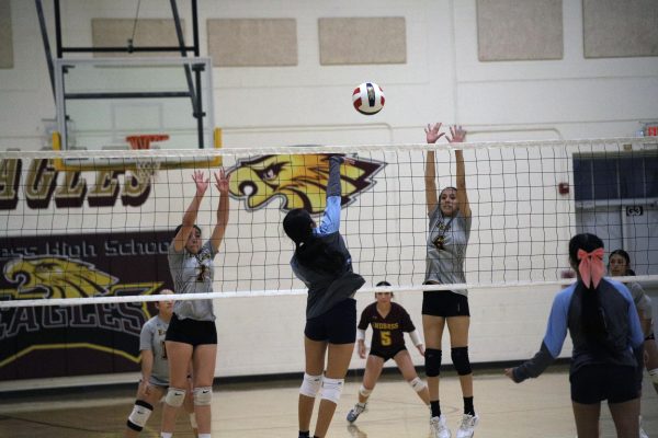 Spike! Chapin Huskies Freshman Player spikes the ball over the net. On This play she made a big spike for a well deserved point. "This was the biggest freshman spike I've ever seen" Fan John Jackson stated.