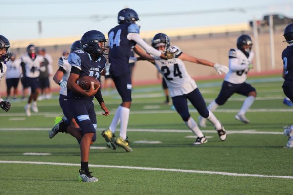 Go Go Go! Chapin Freshman Football run the ball for a positive gain. On this play Chapin Freshman Football ran the ball for a first down. "I believe that our run game was effective during this game" Student Shane Avila stated.