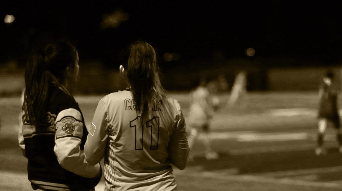 Bestfriends. In this photo varsity players Gaby Ramirez and Josie Diaz are seen. This photo was taken when Josie Diaz had just been subbed out for a quick breather.  "They have been playing together for years, soccer has made them way closer to each other over time." Team manager Bella Mimbela stated