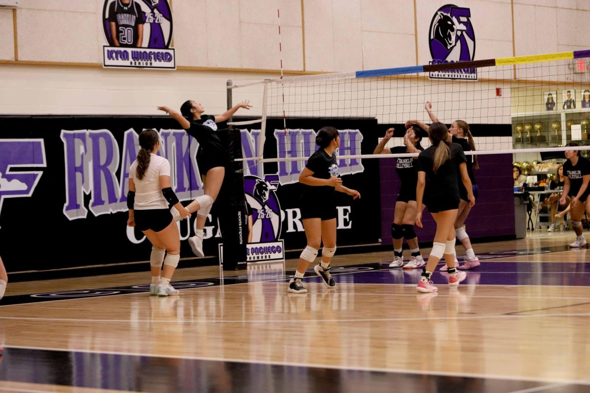 Camilla Lopez spikes the ball to the setters corner, making them out of rotation. The opposing team then let the ball drop